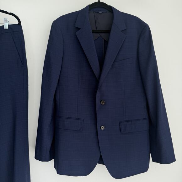 Bonobos Suit Men 40R Navy Plaid Italian Wool Slim Fit Tollegno 1900 Pants 32x30 - Picture 3 of 16